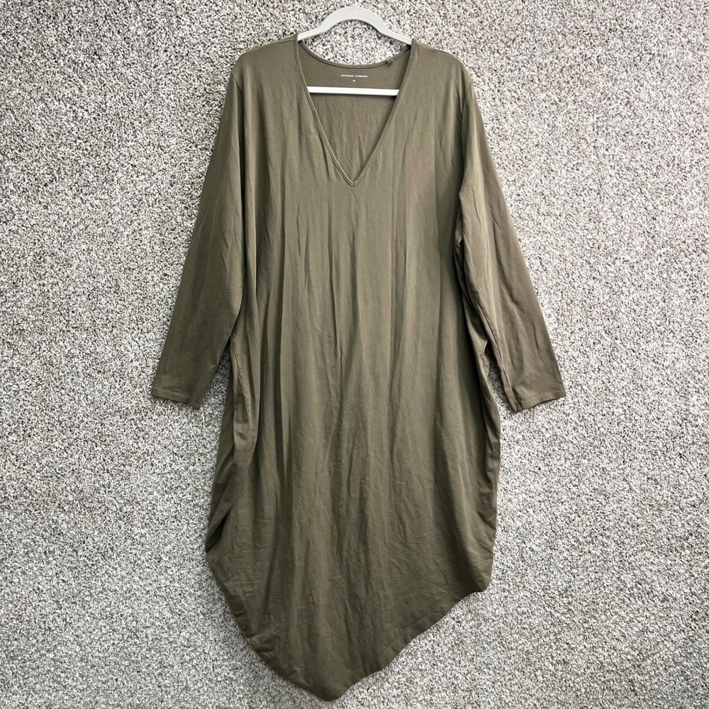 Universal Standard Dress Women's XL Green V-Neck Long Sleeve Asymmetric Hem Midi